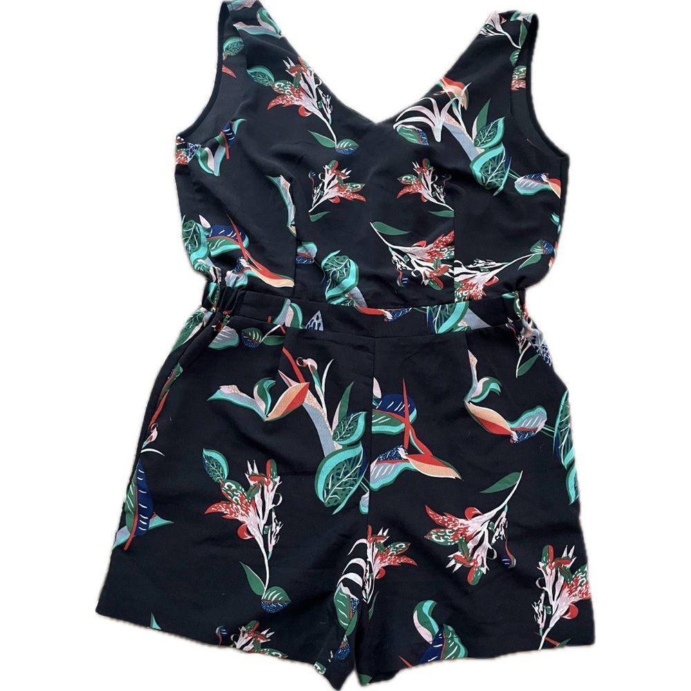 Y COO PARIS | L | Romper Tie Back Shorts Floral Tropical Print Tank Jumpsuit